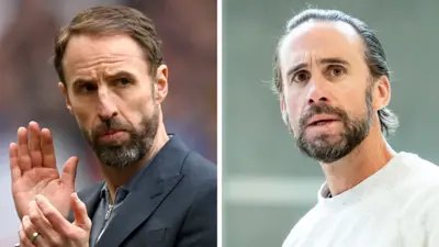 Gareth Southgate (left) and Joseph Fiennes in rehearsals for Dear England at the National Theatre
