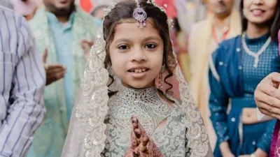 Devanshi was taken in a procession through the streets of Surat, bejewelled and dressed in expensive clothes