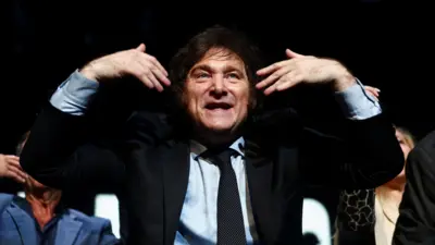 Javier Milei, del partido La Libertad Avanza, en un acto de campaña.