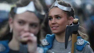 Young women dressed as Vikings