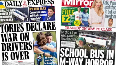 Front page of the Daily Express and Daily Mirror