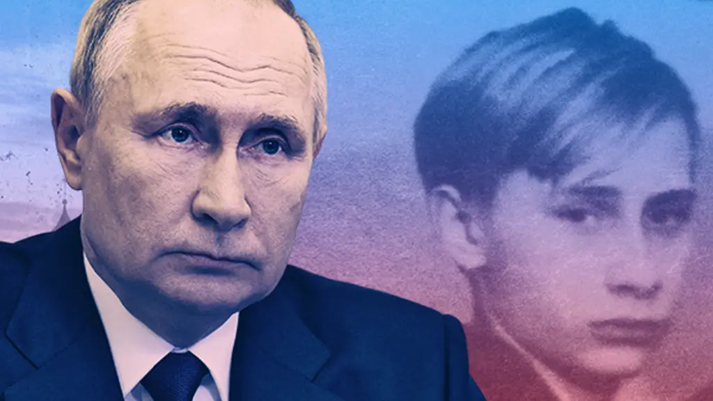 Montage of Vladimir Putin now and as a boy