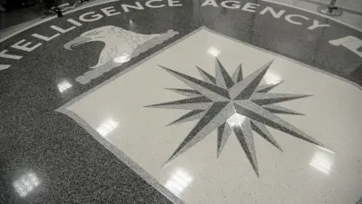 The logo of the CIA at agency headquarters