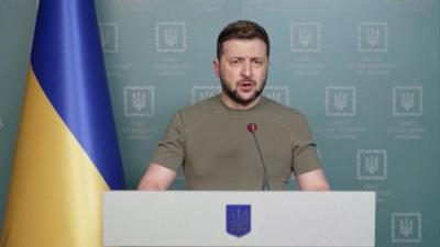 President Zelensky speaking during a video address