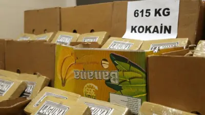 2019'da Mersin limanında muz kolileri arasına gizlenen 615 kilo kokain ele geçti.