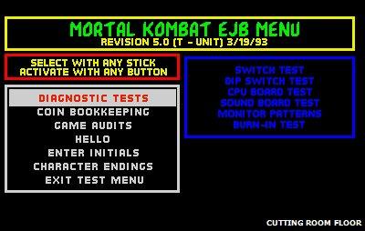A screengrab from Mortal Kombat's EJB Menu
