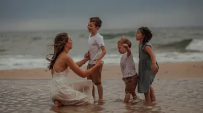 Renee and her three children for beach