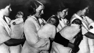 German Women Carrying Children On An Alleged Aryan Purity In A Lebensborn, Selection Center Births By Methods Eugenicists During The Second World War. (Photo by Keystone-France/Gamma-Keystone via Getty Images)