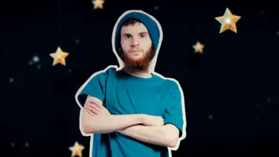 Murray standing against a starry background