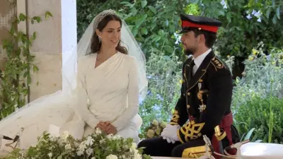 Miss Rajwa Al Saif and Jordan's Crown Prince Hussein shortly before the wedding ceremomy begins
