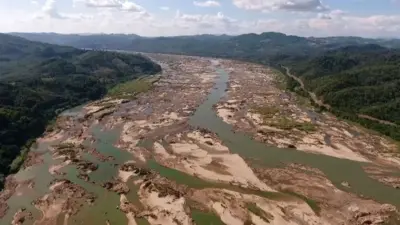 This screengrab from an aerial video taken on October 28, 2019 shows the Mekong river in Sungkom district in Nong Khai province,
