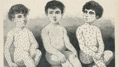 Un dibujo de niños infectados con sarampión
