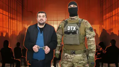 Рисунок - Араик Арутюнян в наручниках на фоне тюрьмы