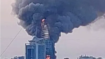 Fire raging at Greater Nile Petroleum Oil Company Tower, Khartoum