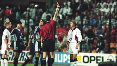 David Beckham is sent off against Argentina in 1998