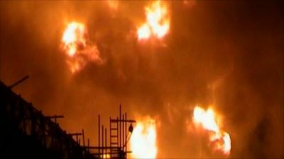 The Buncefield oil depot on fire