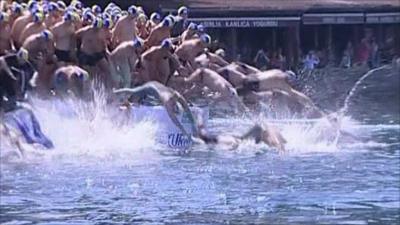 Swimmers take the plunge into the Bosphorus