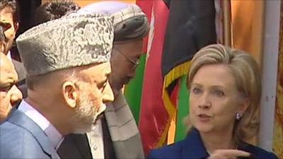 President Hamid Karzai and US Secretary of State Hillary Clinton