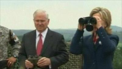 US Secretary of State Hillary Clinton and US Defence Secretary Robert Gates at the Demilitarised Zone between North and South Korea