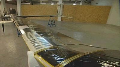 Wing of proto-type solar-powered plane