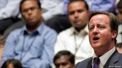 David Cameron gives a speech in India