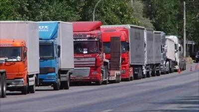 Lorries in road