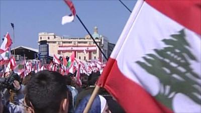 Crowd of protesters in Beirut