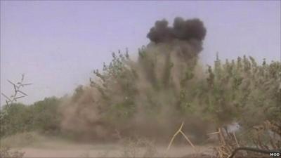 Controlled explosion of the bomb-making components found in Afghan village