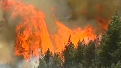 Fire blazing in Russian forest