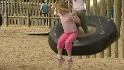 Child on tyre swing