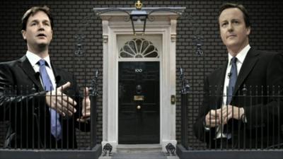 Nick Clegg and David Cameron outside Number 10