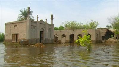 A flooded town in the Punjab province