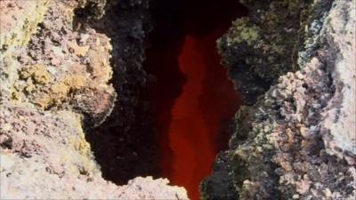 Lava stream just under the surface of Iceland's Eyjafjallajokull volcano