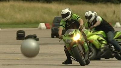 Superbike riders playing stuntbike football