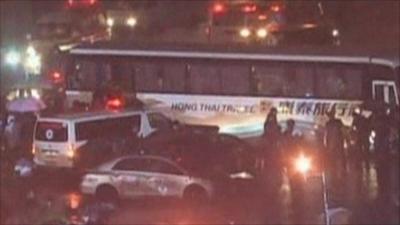 Police surround bus