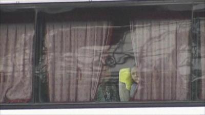 Woman looking out of hijacked bus