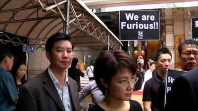 Protesters outside Filipino consulate in Hong Kong