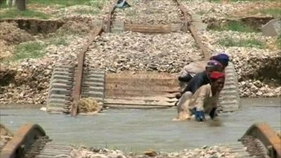 Flooded railway track