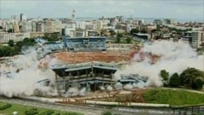 The stadium imploding