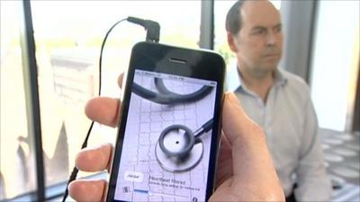 Mobile phone loaded with iStethoscope app