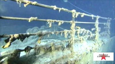 Underwater footage of the Titanic