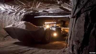 Front loader filled with potash in Saskatchewan mine