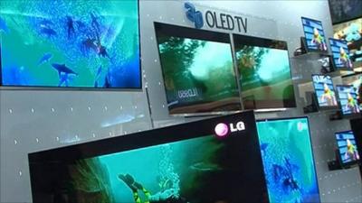 Some of the 3D TVs on display at the show