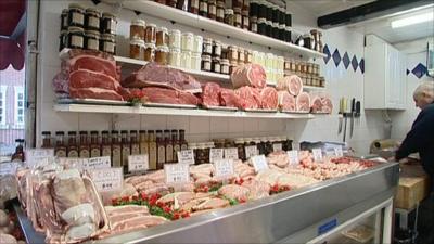 Meat on display at a butchers