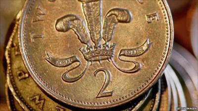 Pile of two pence pieces