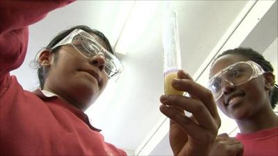 Pupils carry out a science experiment