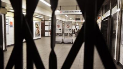 Locked gates at Tower Hill Underground Station in London