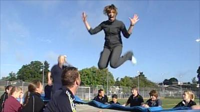 Kate Silverton trampolining