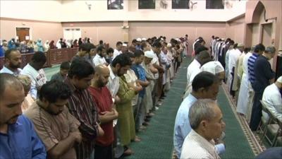 Worshippers at the All Dulles Area Muslim Society in Sterling, Virginia