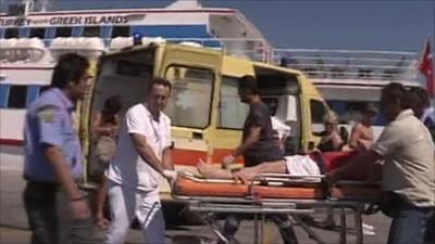 Injured tourist on stretcher